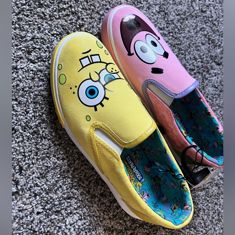 SpongeBob SquarePants Yellow and Pink Slip Ons NWT Size 7